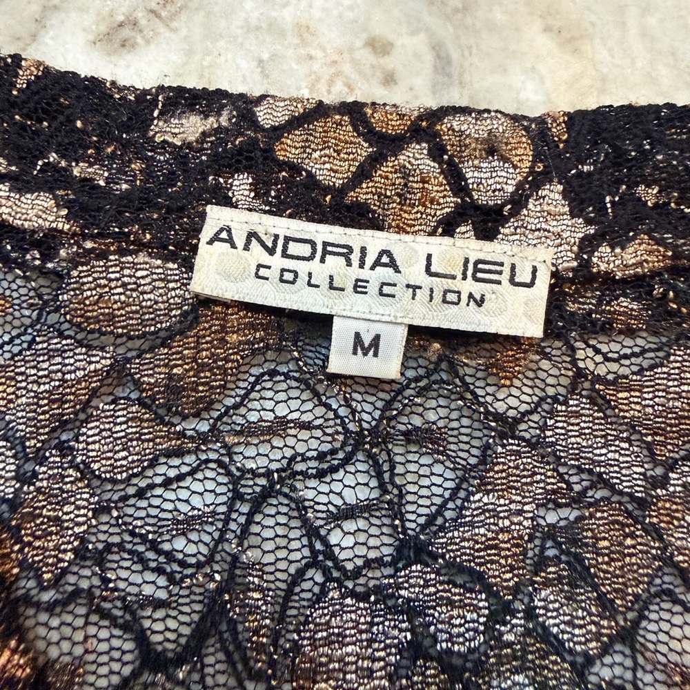 Andria Lieu Black & Gold Lace Top Size M | Dressy Long Sleeve - Picture 4 of 10